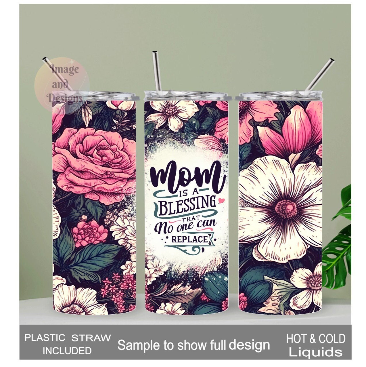 Mom Is A Blessing That No One Can Replace Tumbler 20oz With Reusable Straw, Can Be Personalized