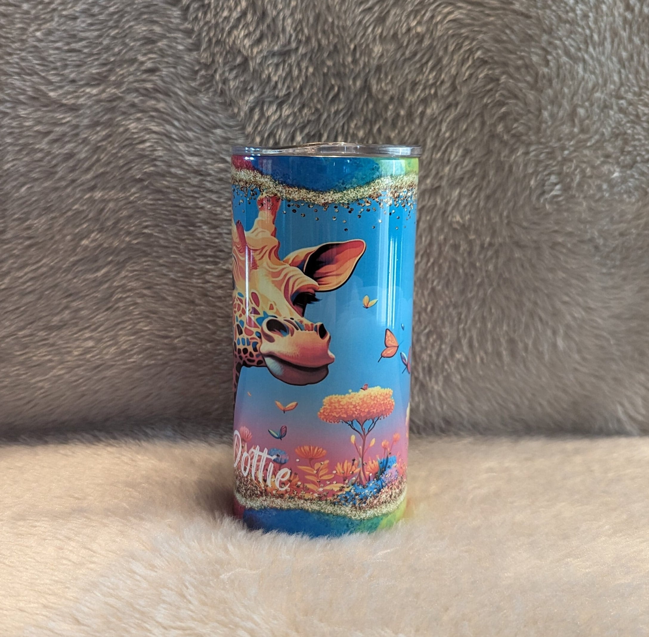 Colorful Kids Giraffe Tumbler 15oz With Reusable Straw, Can Be Personalized