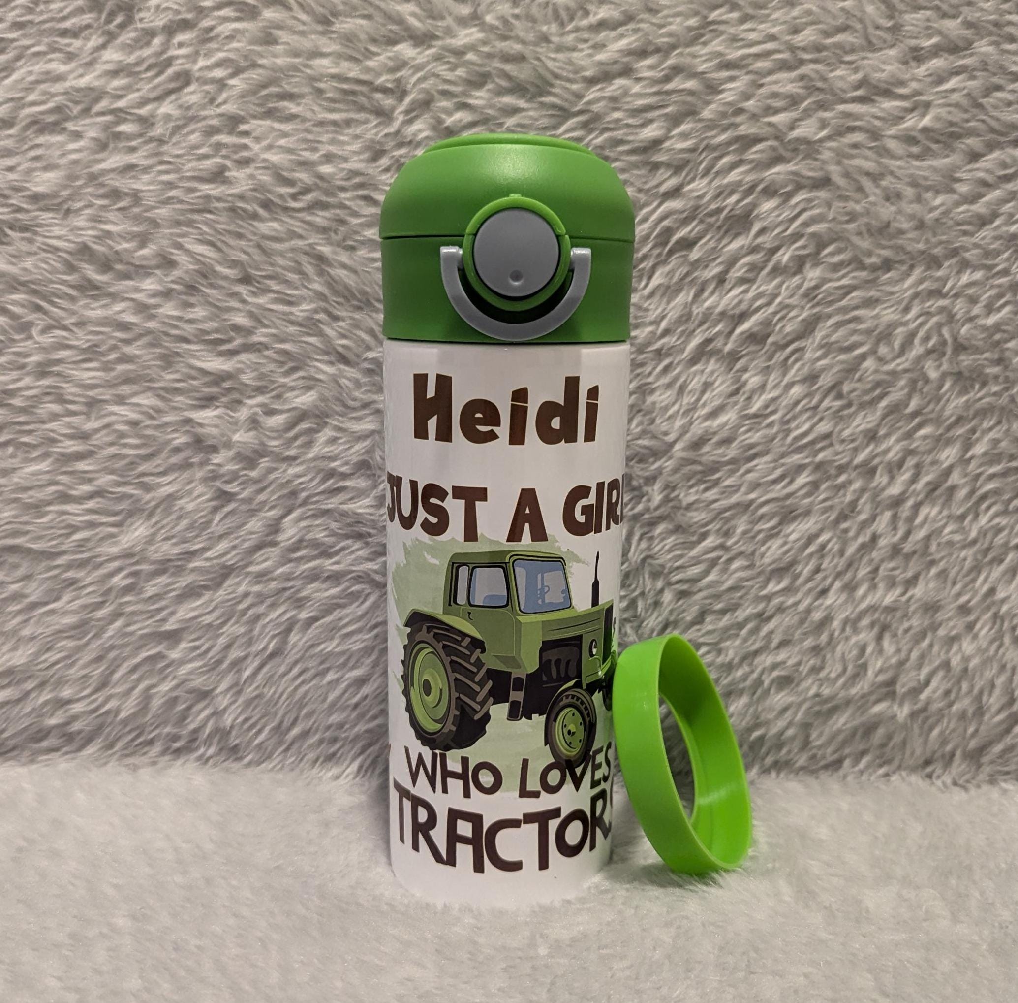 Kids Tractor Water Bottle Just A Girl Who Loves Tractors 12oz With Reusable Straw Can Be Personalized