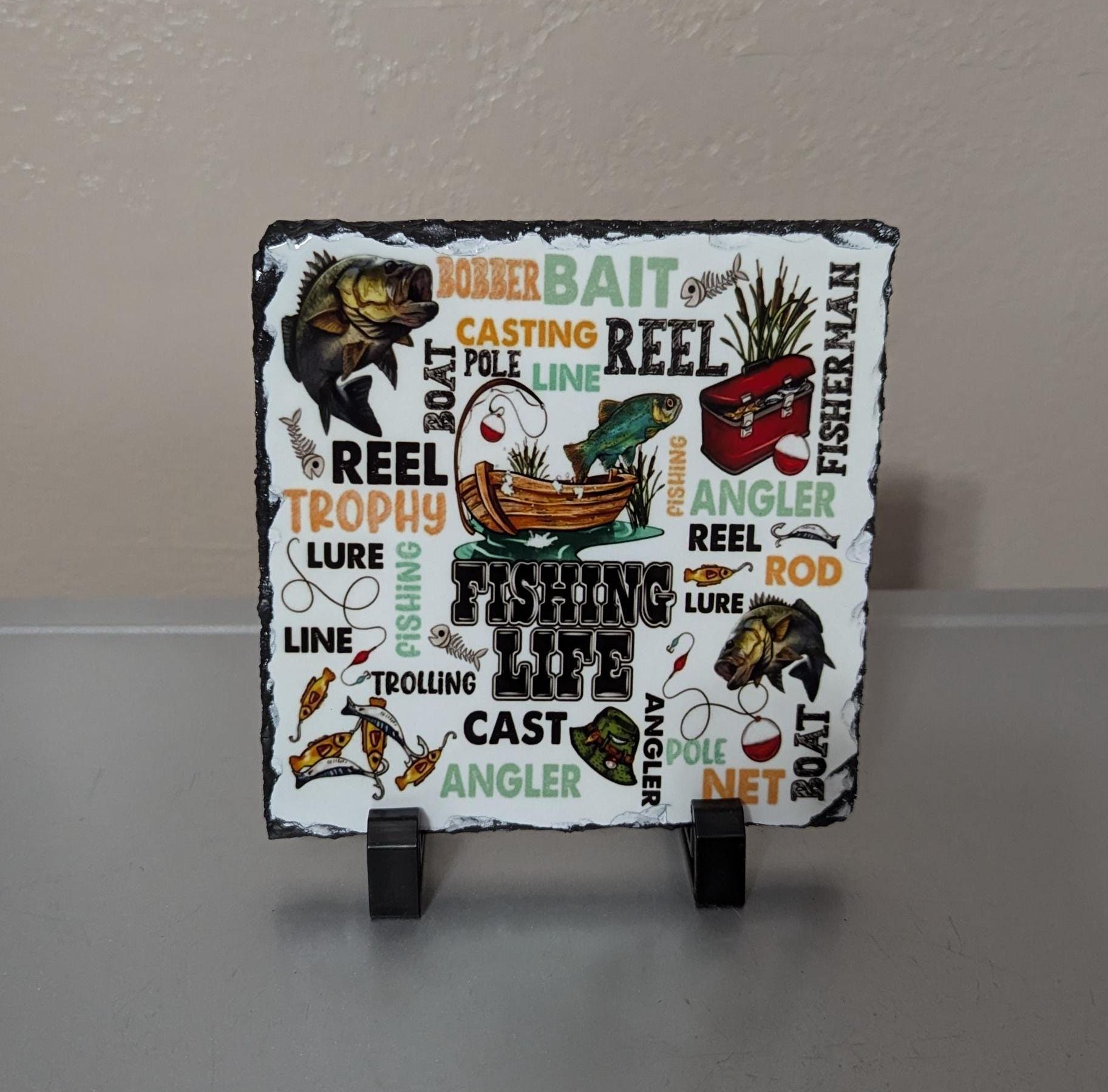 Fishing Life Slate Picture With Display Legs
