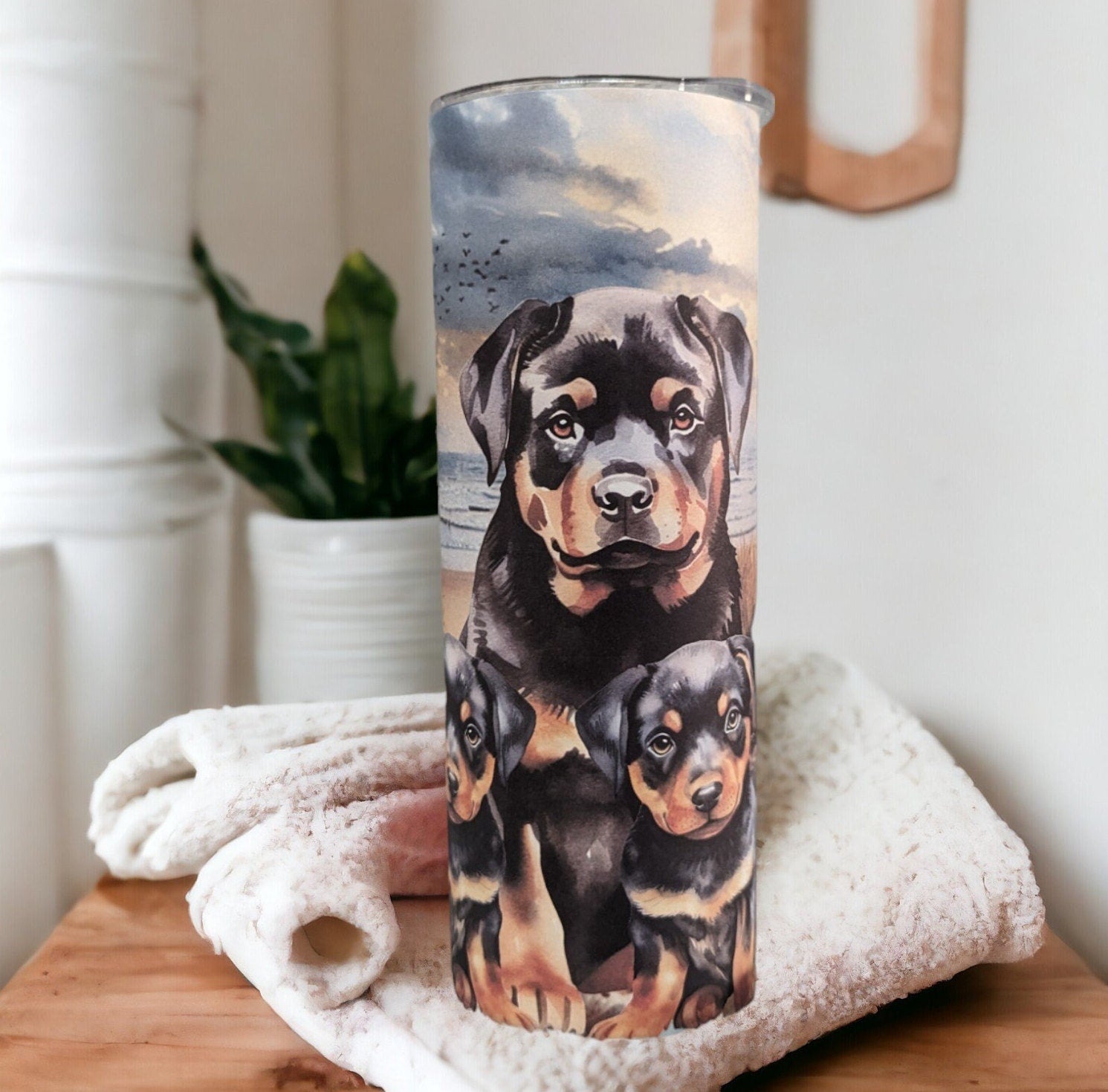 Rottweiler Tumbler 20oz With Reusable Straw, Can Be Personalized