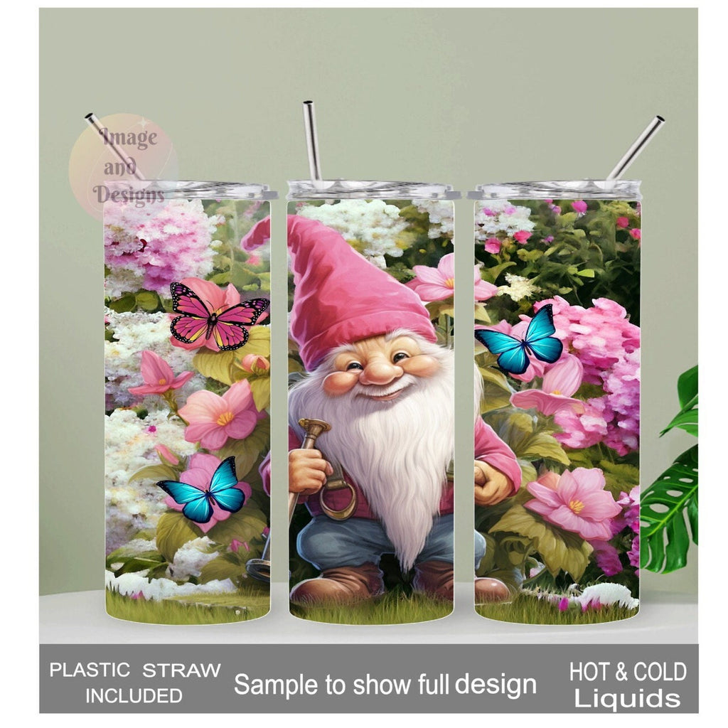 Cute Garden Gnome Tumbler 20oz With Reusable Straw, Can Be Personalized