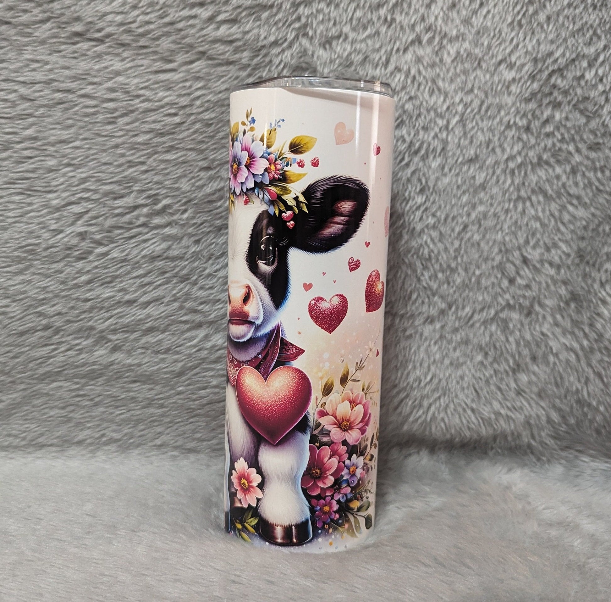 Floral Cow Tumbler 20oz With Reusable Straw, Can Be Personalized