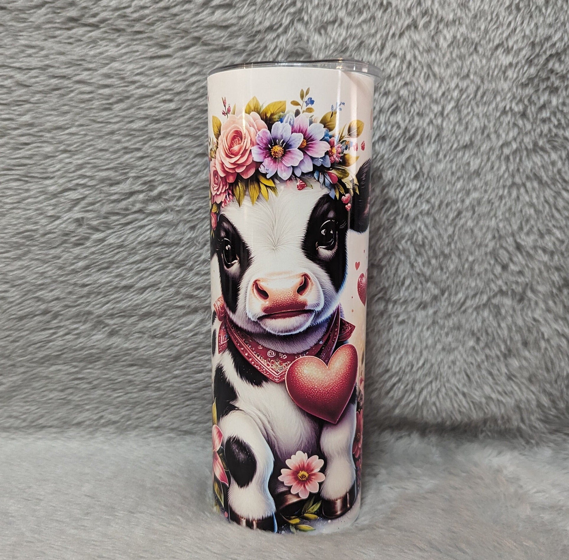 Floral Cow Tumbler 20oz With Reusable Straw, Can Be Personalized