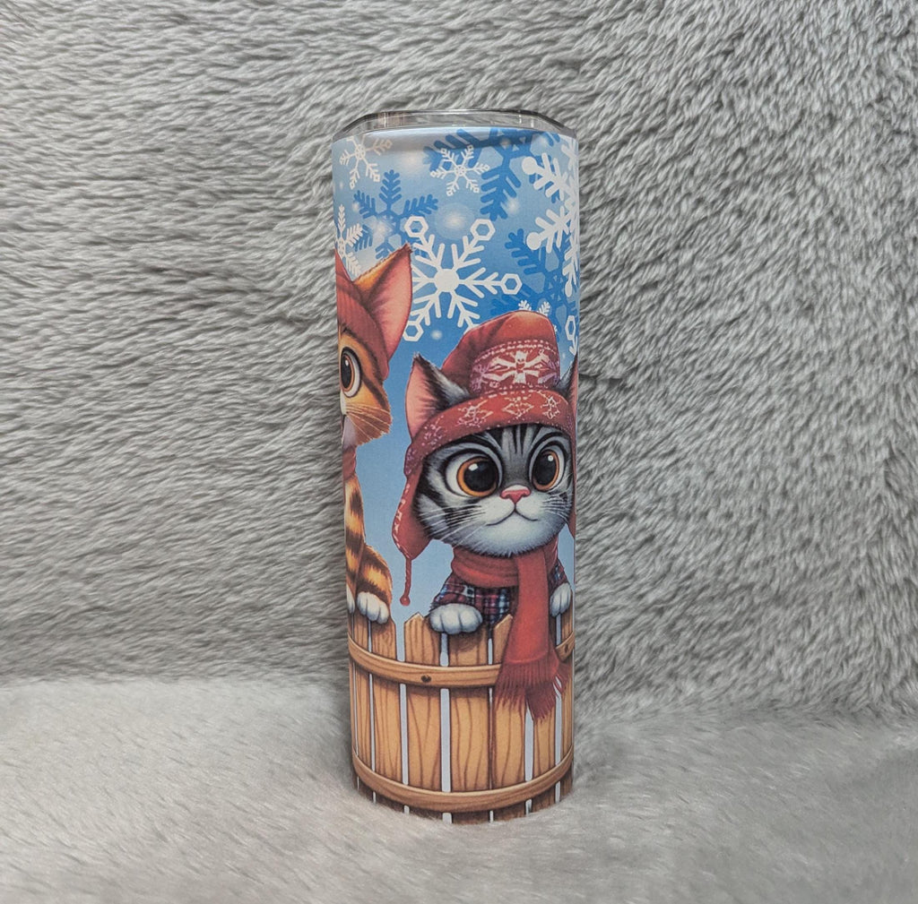 Christmas Kittens Tumbler 20oz With Reusable Straw, Can Be Personalized