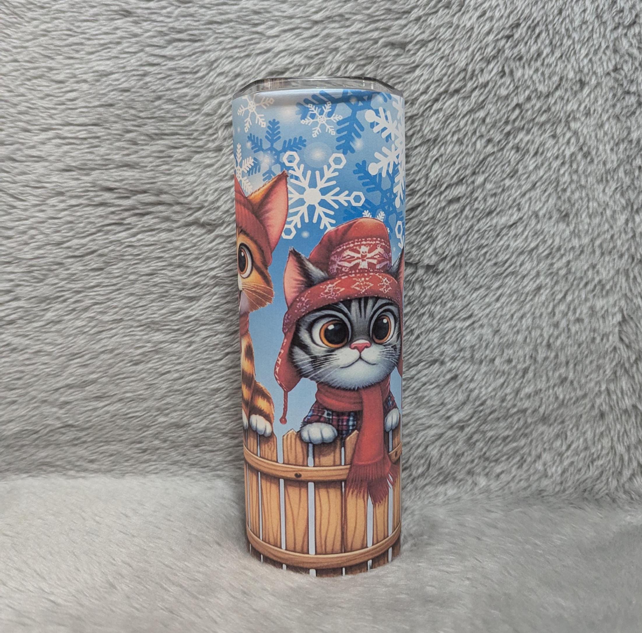 Christmas Kittens Tumbler 20oz With Reusable Straw, Can Be Personalized