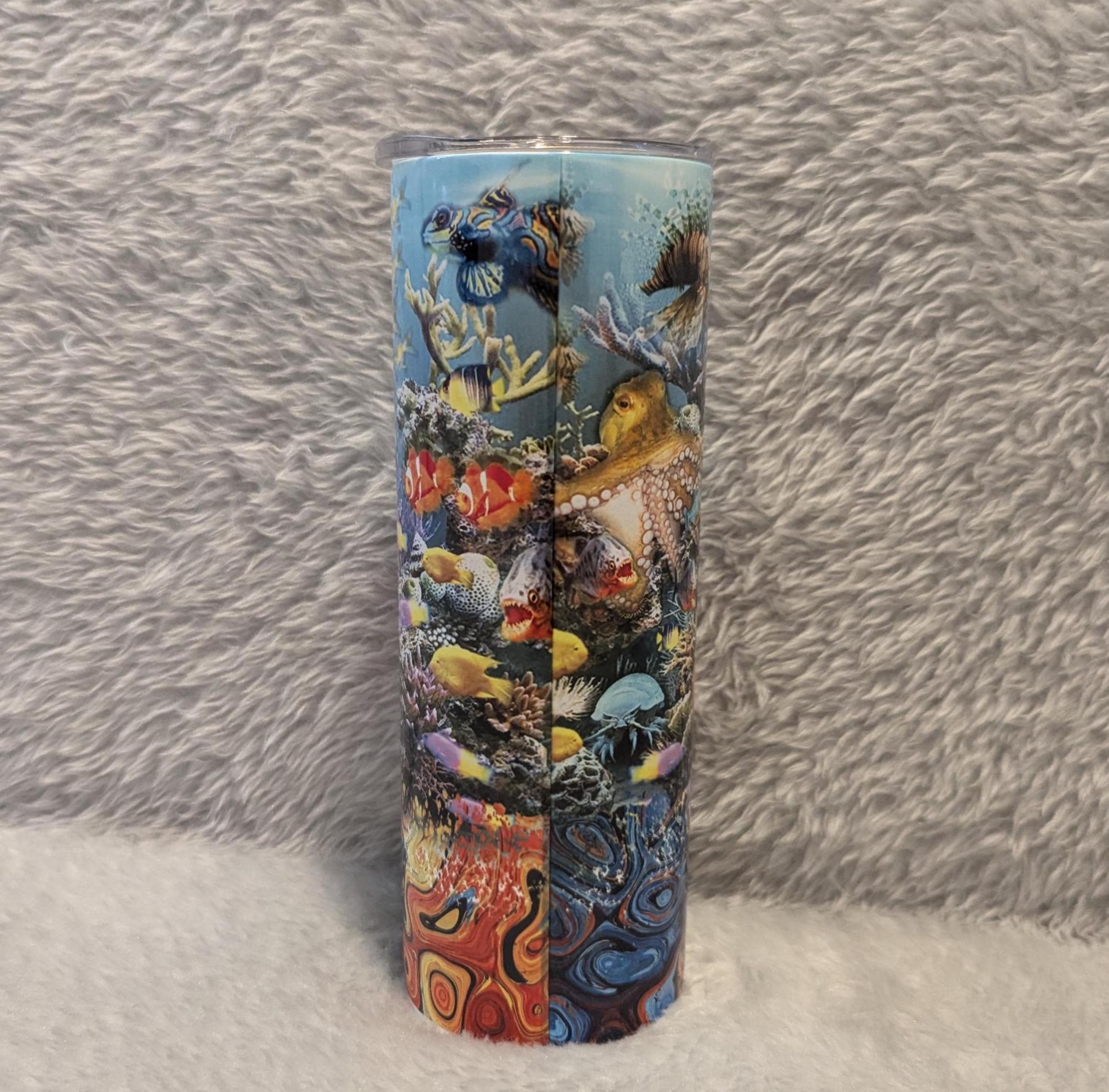 Stunning Fish Tumbler with A Beautiful Aquarium Fish Design 20oz With Reusable Straw, Can Be Personalized