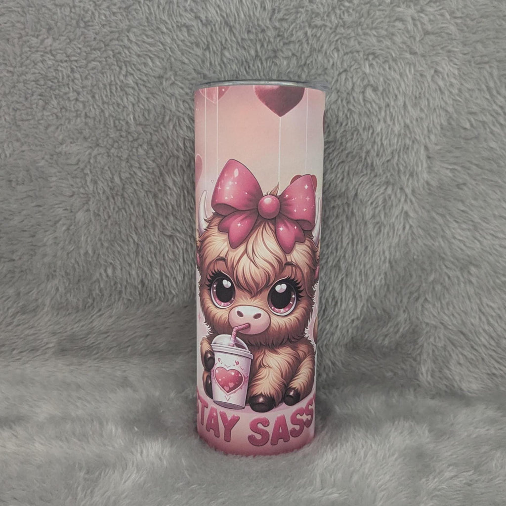 Stay Sassy Highland Cow Tumbler 20oz With Reusable Straw, Can Be Personalized