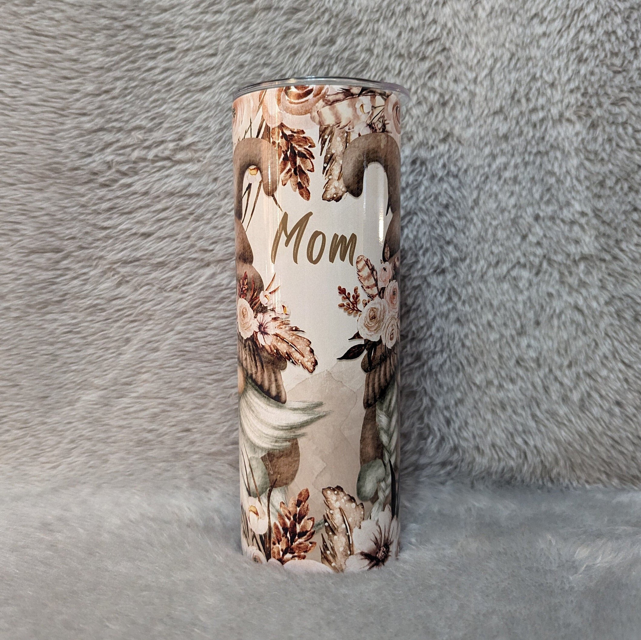Gnome Tumbler With A Gnome Couple and Flowers 20oz With Reusable Straw, Can Be Personalized