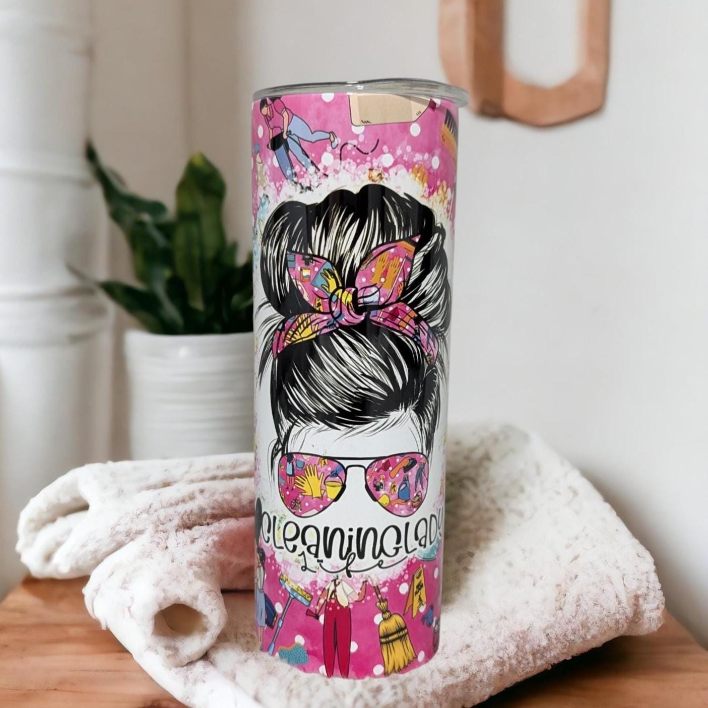 Cleaning Lady Tumbler 20oz With Reusable Straw, Can Be Personalized