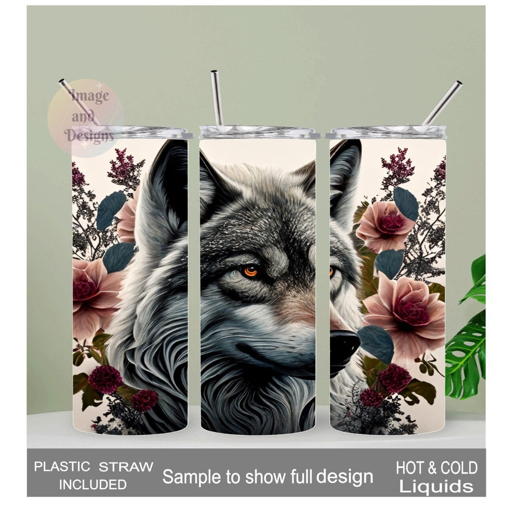 Beautiful Wolf Tumbler 20oz With Reusable Straw, Can Be Personalized