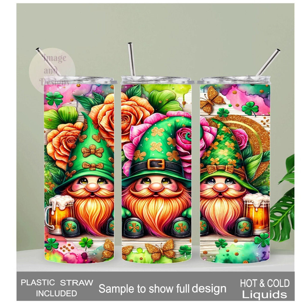 Lucky Irish Gnome Tumbler 20oz With Reusable Straw, Can Be Personalized