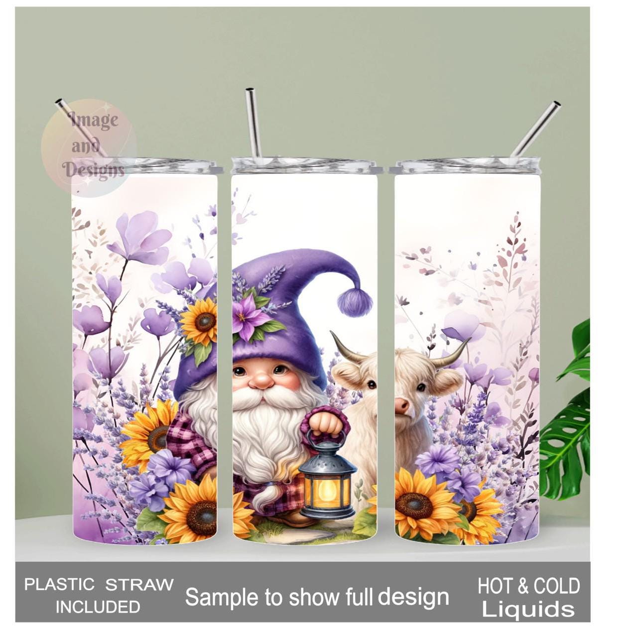 Gnome With Highland Cow Tumbler 20oz With Reusable Straw, Can Be Personalized