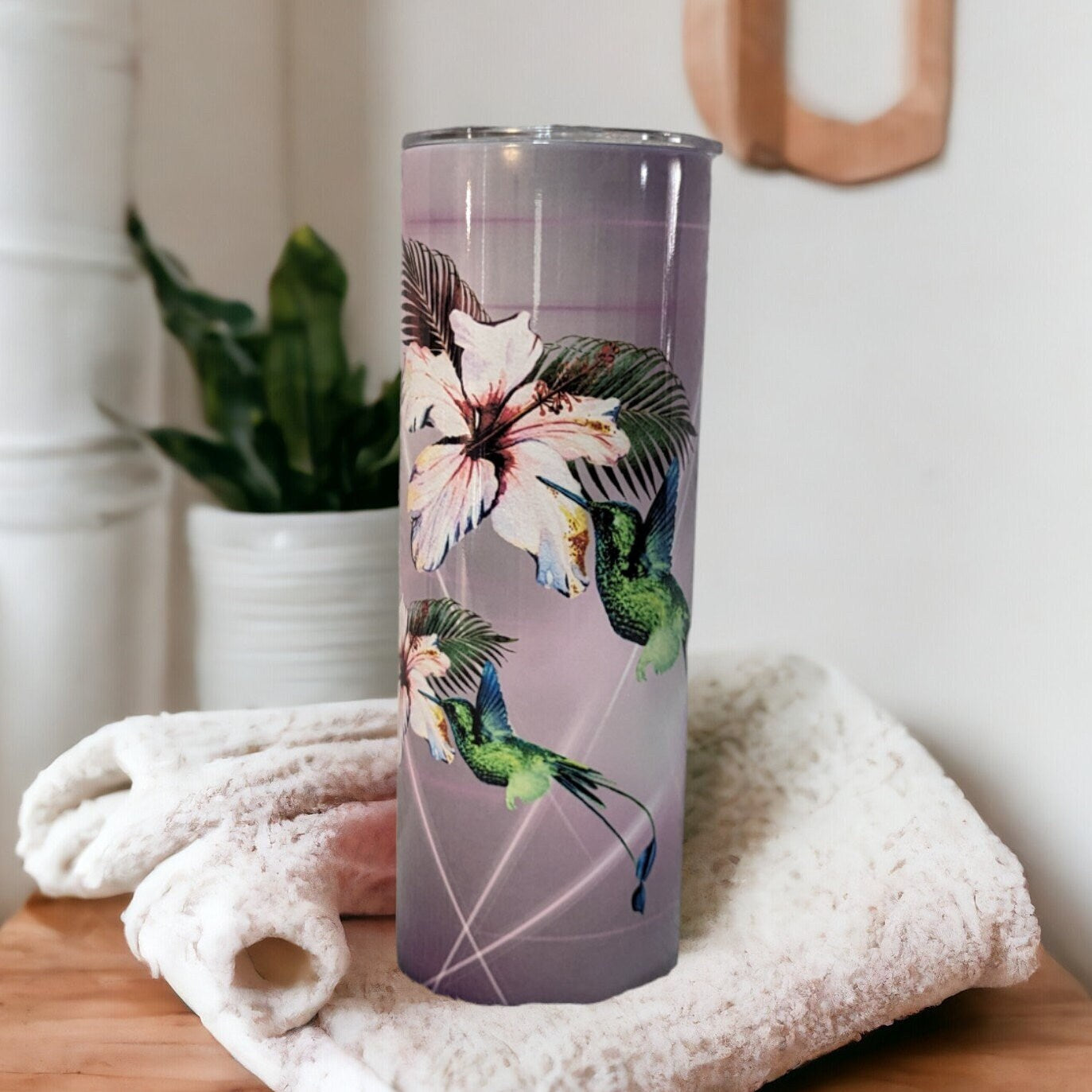 Floral Hummingbird Tumbler 20oz With Reusable Straw, Can Be Personalized