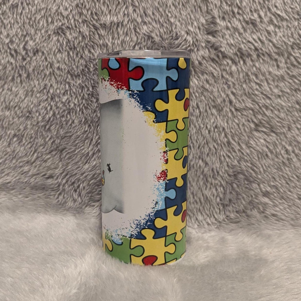 Autism Tumbler With A Cute Elephant 15oz With Reusable Straw, Can Be Personalized