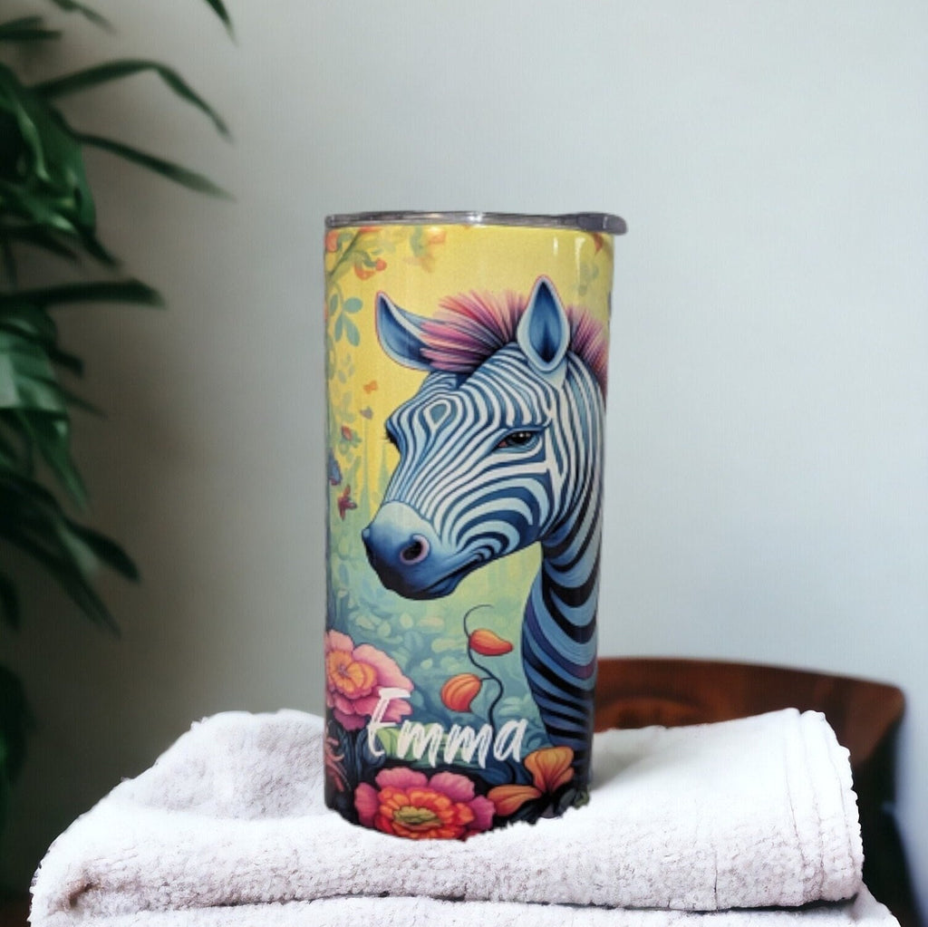 Kids Colorful Zebra Tumbler 15oz With Reusable Straw, Can Be Personalized