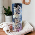 Beautiful Wolf Tumbler With A Wolf and Her Pups 20oz With Reusable Straw, Can Be Personalized