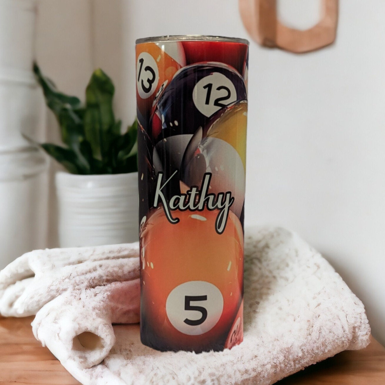 Stylish Pool Ball Tumbler 20oz With Reusable Straw, Can Be Personalized