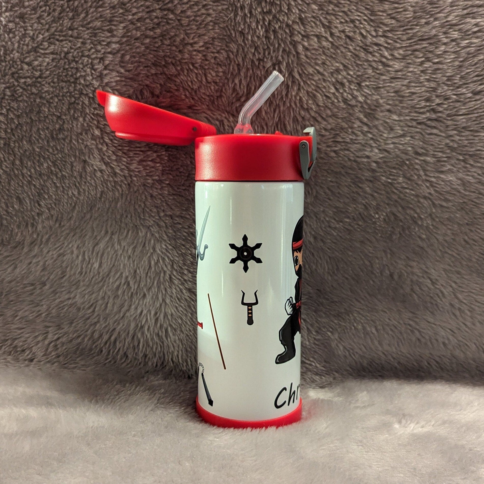 Ninja Water Bottle 12oz With Reusable Straw Can Be Personalized