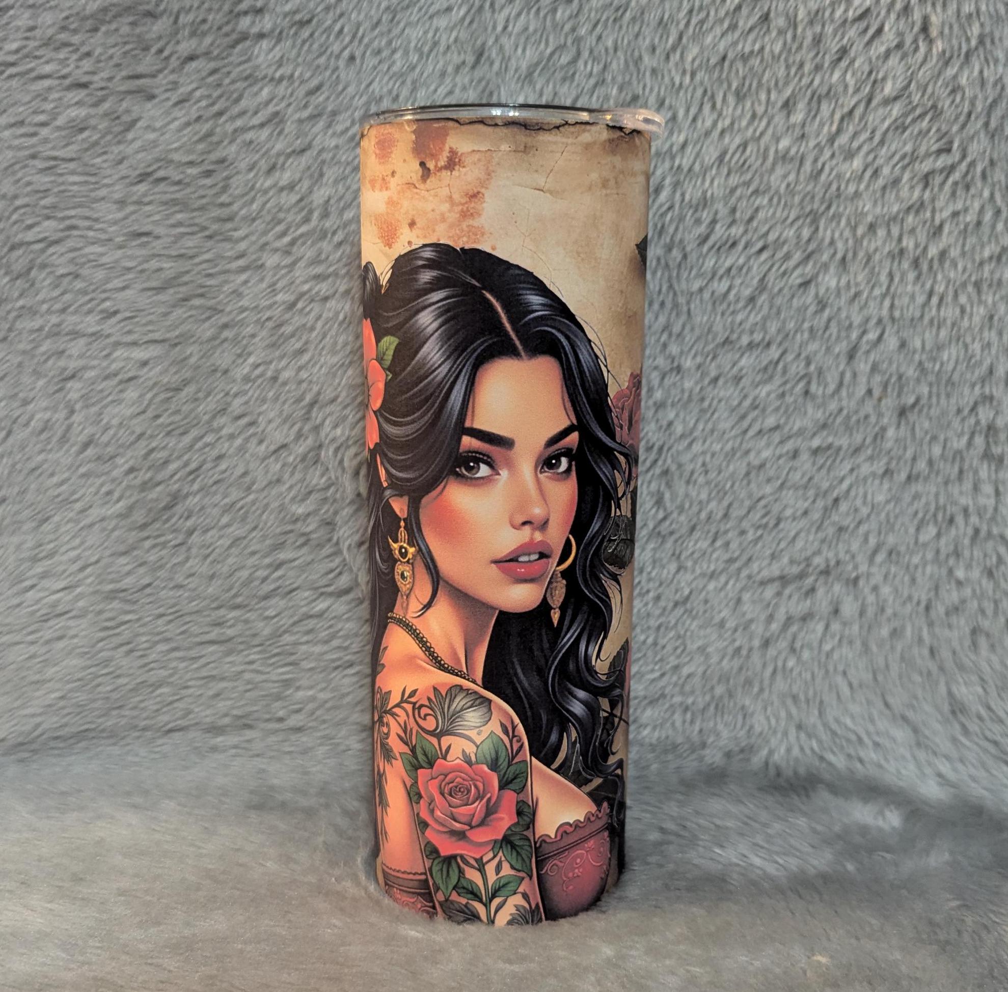 Spanish Girl Tumbler 20oz With Reusable Straw, Can Be Personalized