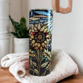 Pretty Sunflower Tumbler With A Stained Glass Design 20oz With Reusable Straw