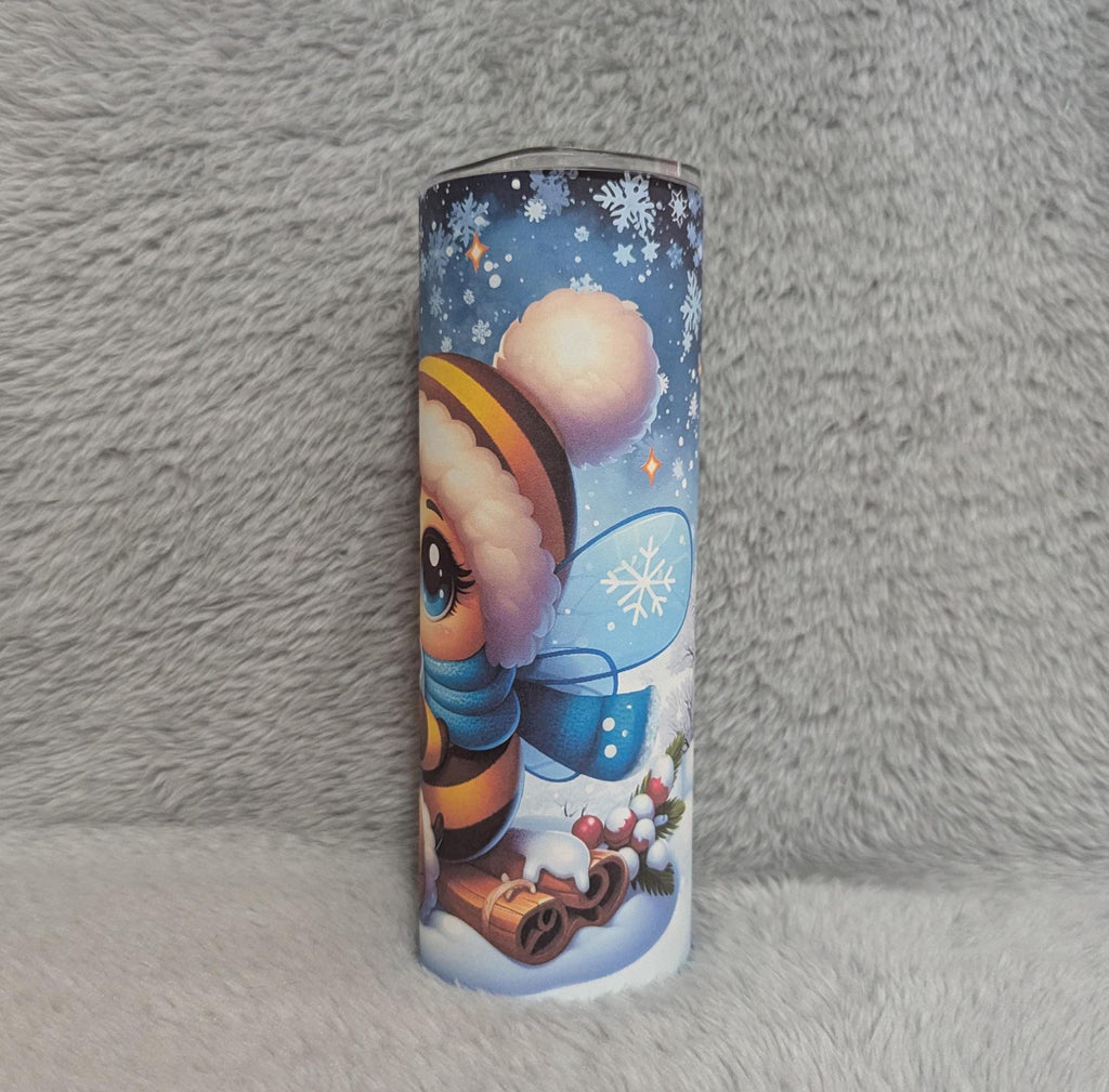 Winter Bee Tumbler 20oz With Reusable Straw, Can Be Personalized