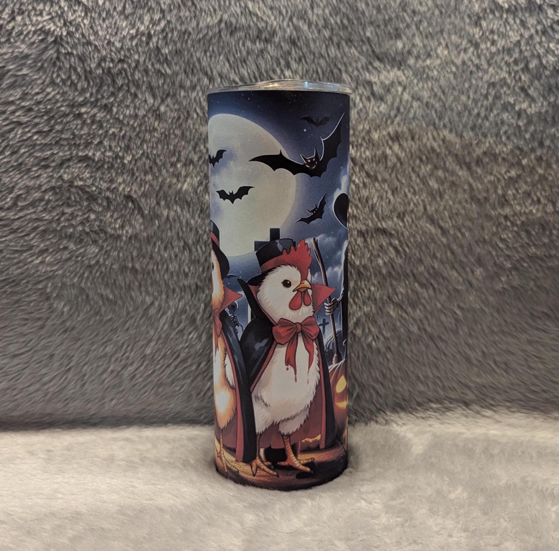 Halloween Chicken Tumbler 20oz With Reusable Straw, Can Be Personalized
