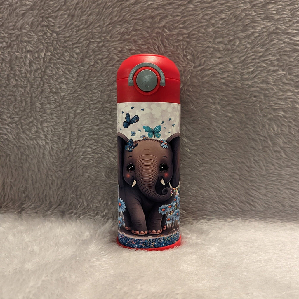 Kids Elephant Water Bottle 12oz With Reusable Straw Can Be Personalized