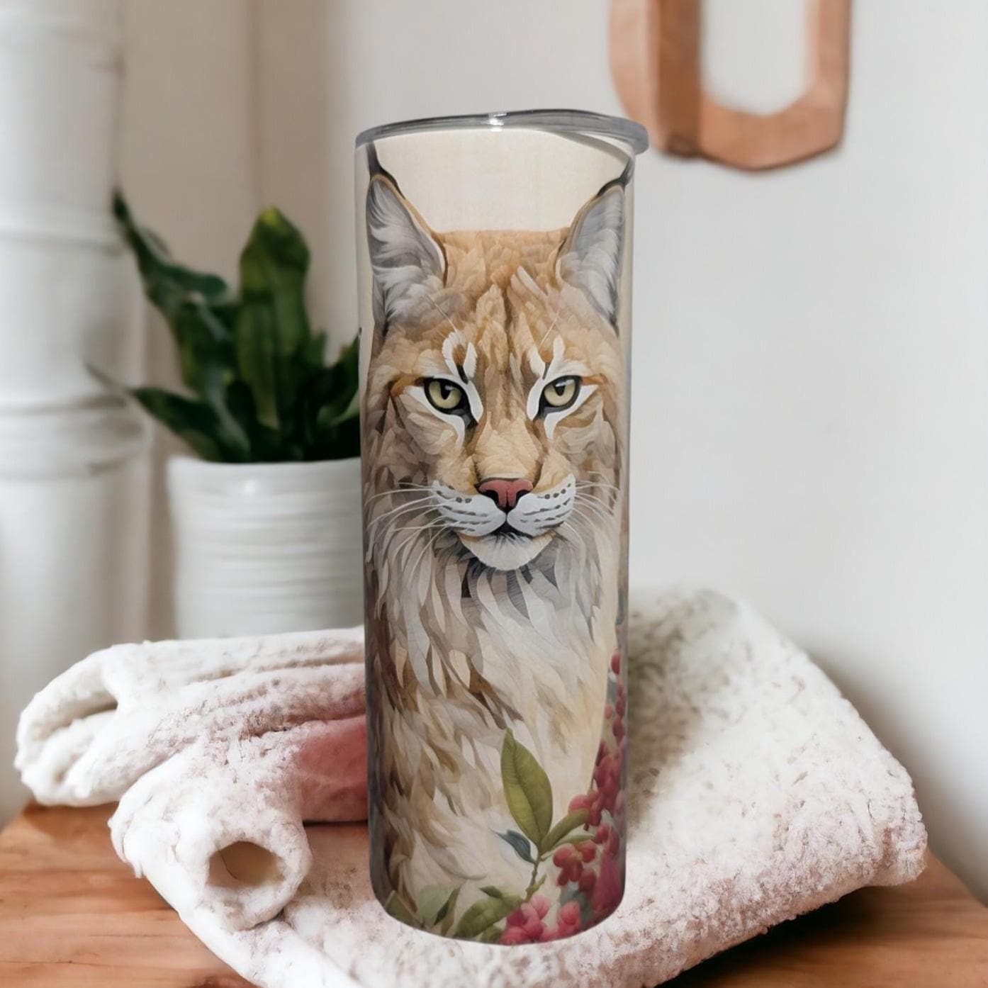 Wild Bobcat Tumbler With A Embroidered Design 20oz With Reusable Straw, Can Be Personalized