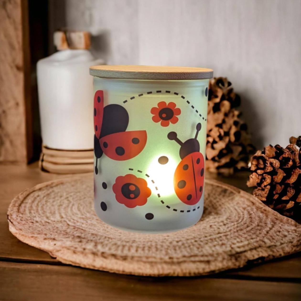 Ladybug Candle Holder With A Battery Operated Flickering Tea Light