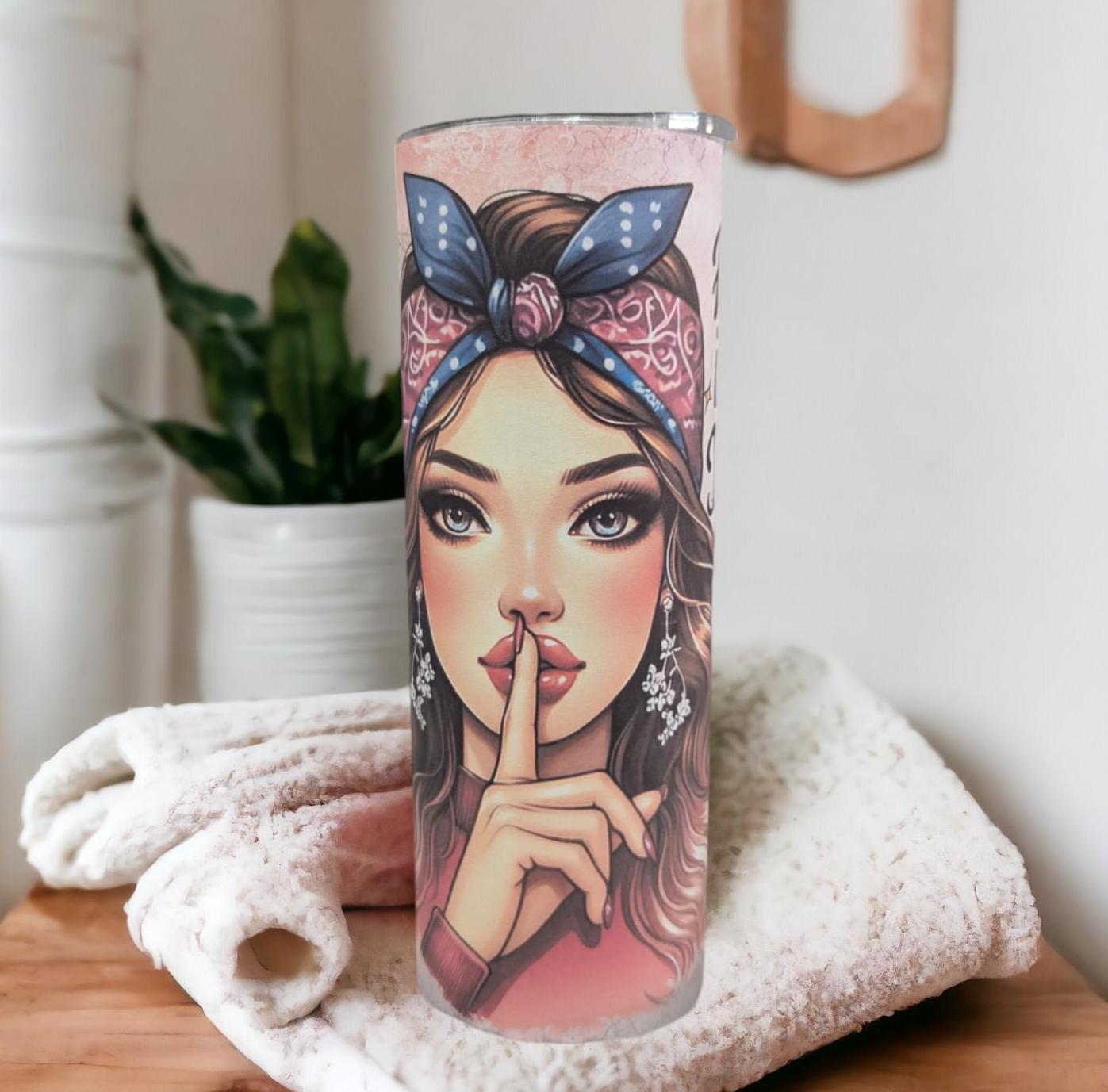 Keep It Cute Keep It Mute Girl Tumbler 20oz With Reusable Straw, Can Be Personalized