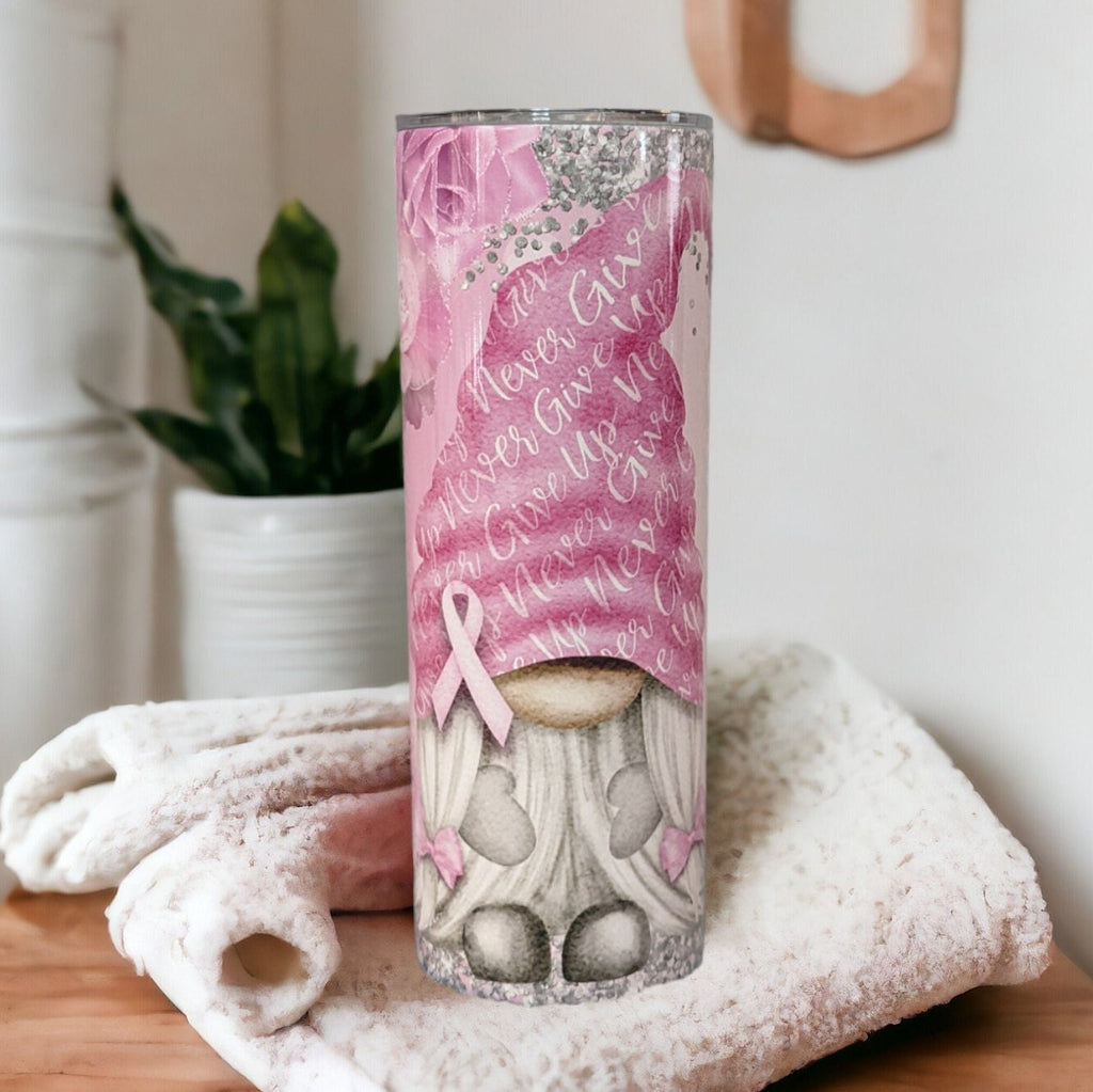 Cancer Awareness Gnome Tumbler 20oz With Reusable Straw, Can Be Personalized