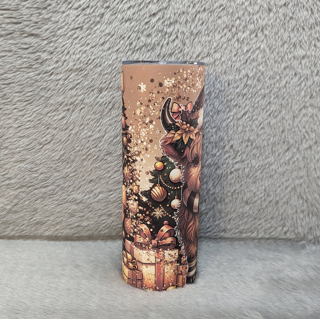 Adorable Highland Cow Christmas Tumbler 20oz With Reusable Straw, Can Be Personalized