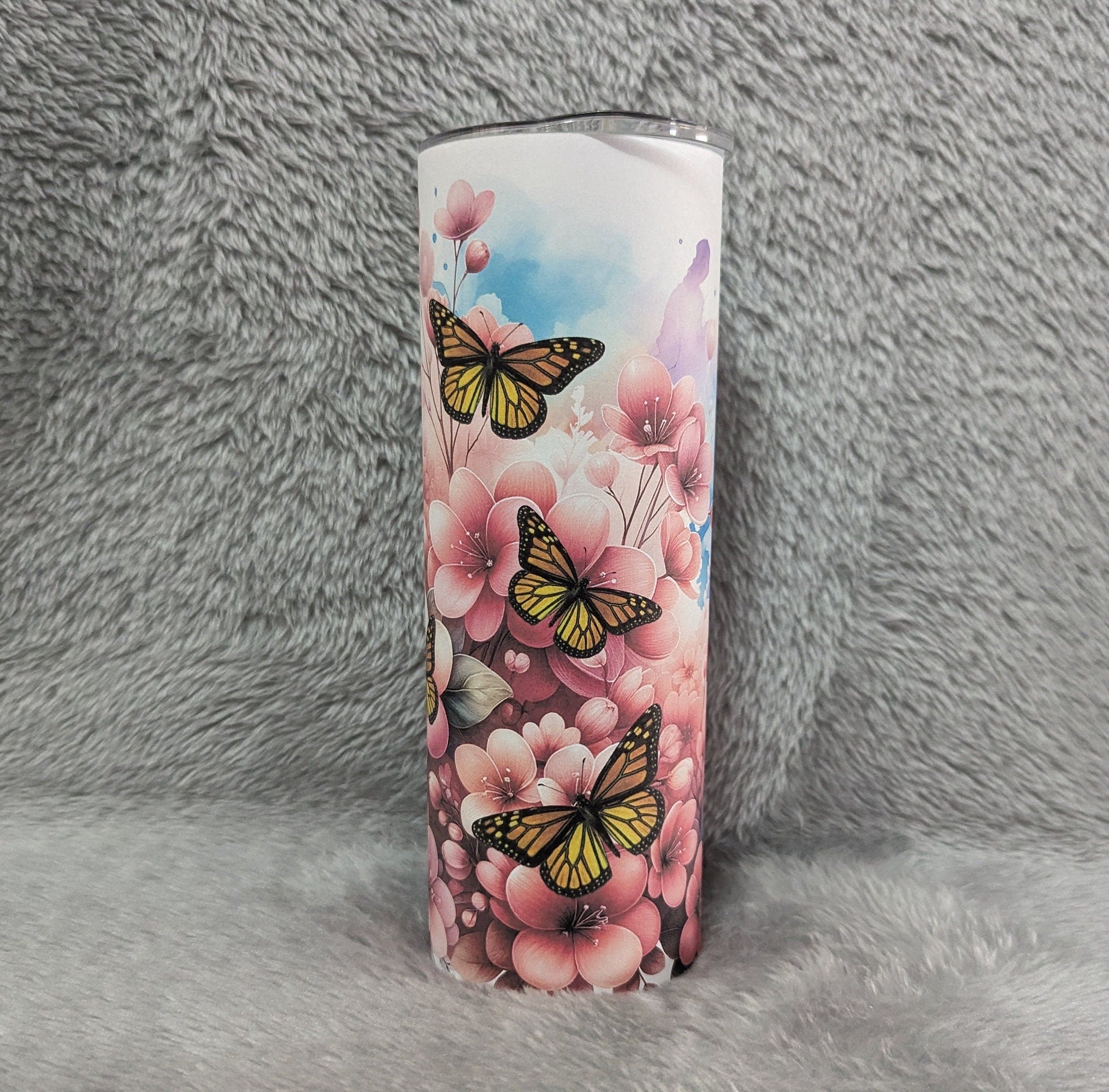 Beautiful Butterfly Tumbler 20oz With Reusable Straw, Can Be Personalized