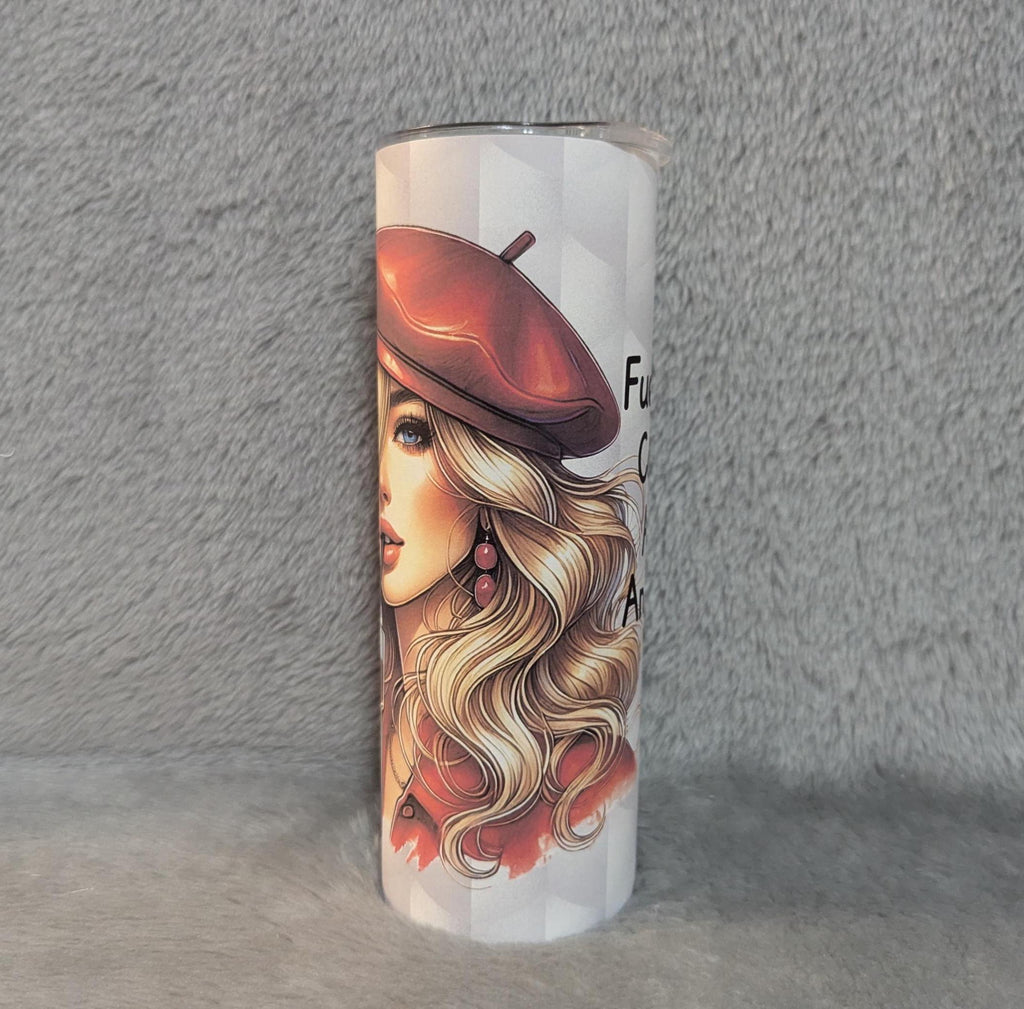 Fueled By Coffee and Anxiety Girl Tumbler 20oz With Reusable Straw, Can Be Personalized