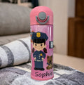 Kids Girl Cop Water Bottle 12oz With Reusable Straw Can Be Personalized