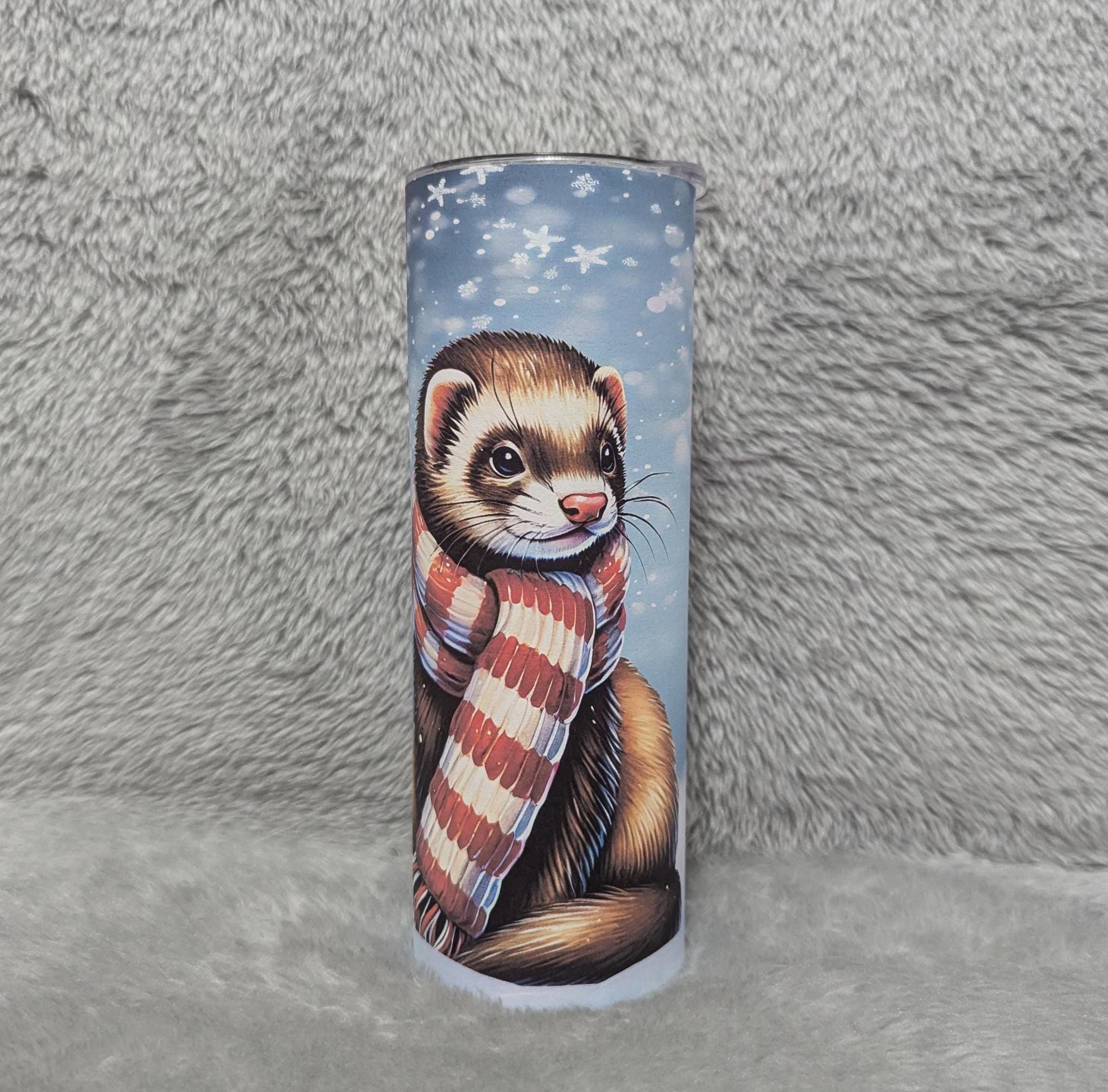 Cute Winter Ferret Tumbler 20oz With Reusable Straw, Can Be Personalized