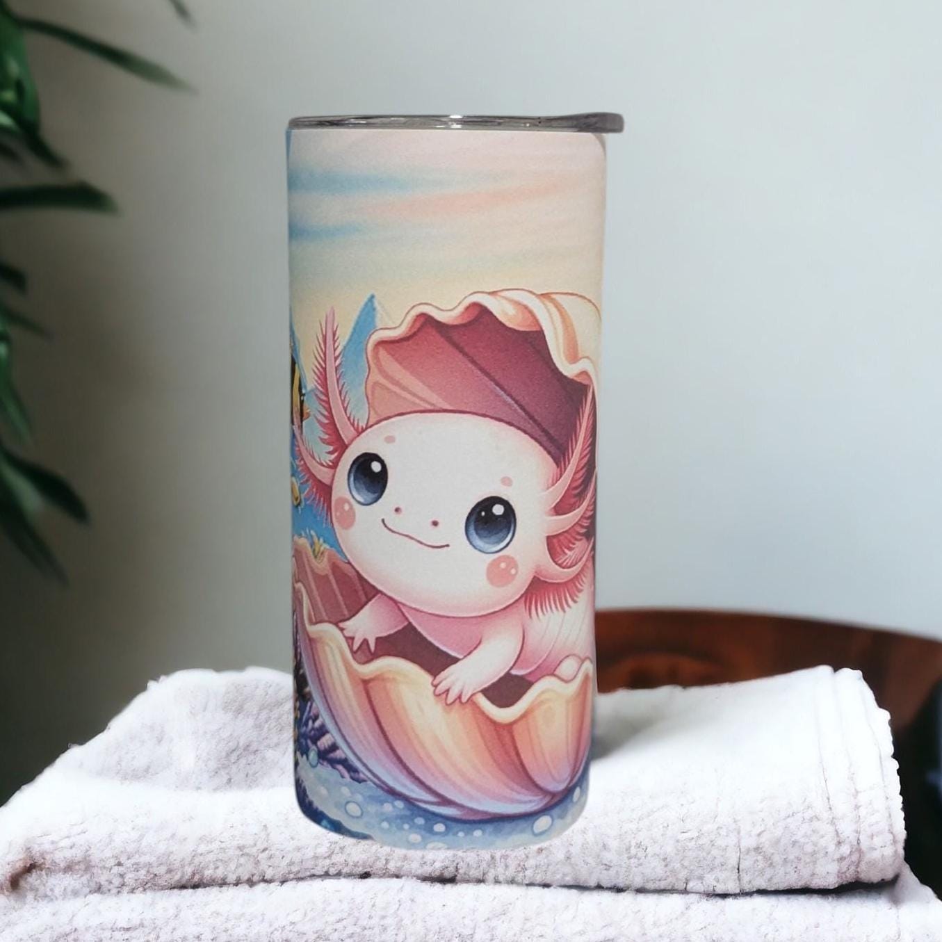 Kids Axolotl Tumbler 15oz With Reusable Straw, Can Be Personalized