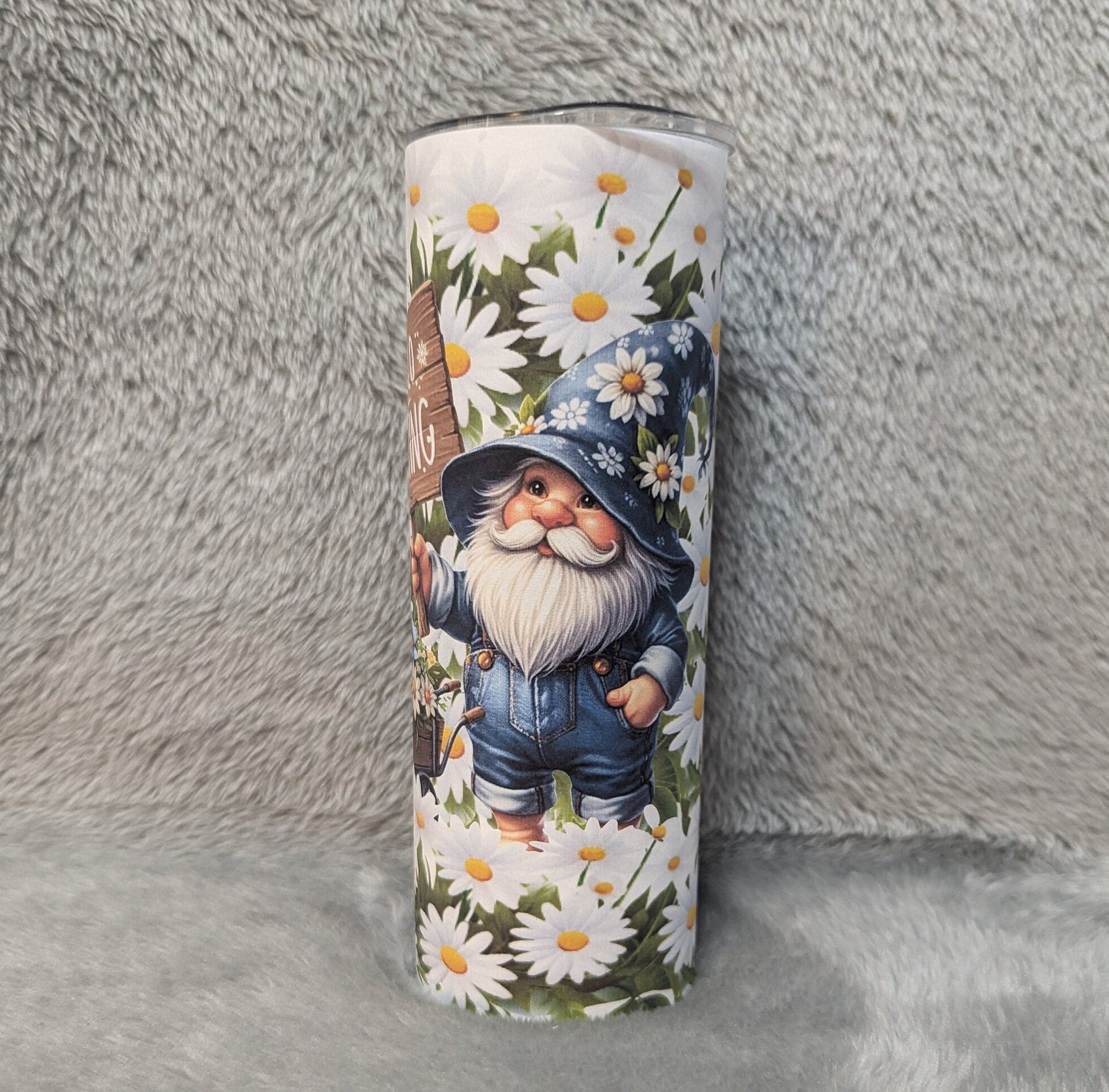 Hello Spring Gnome Tumbler 20oz With Reusable Straw, Can Be Personalized
