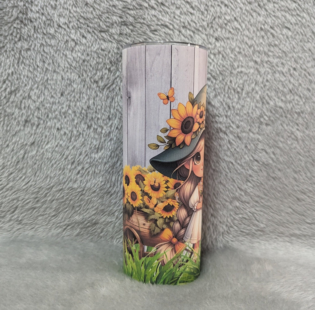 Sunflower Girl Tumbler 20oz With Reusable Straw, Can Be Personalized