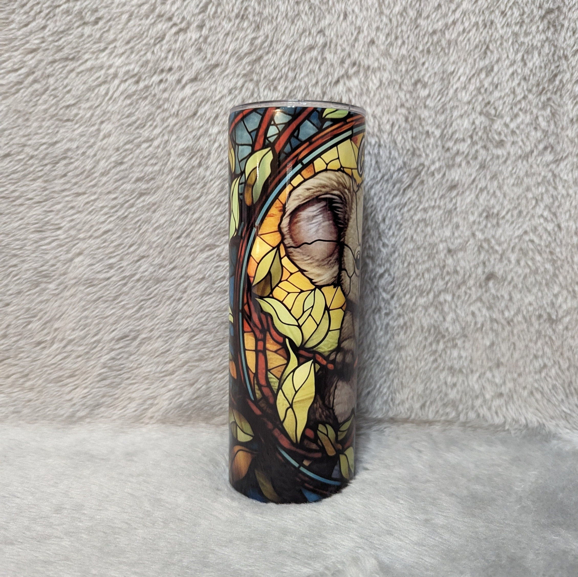 Koala Bear Tumbler With A Stained Glass Design 20oz With Reusable Straw, Can Be Personalized