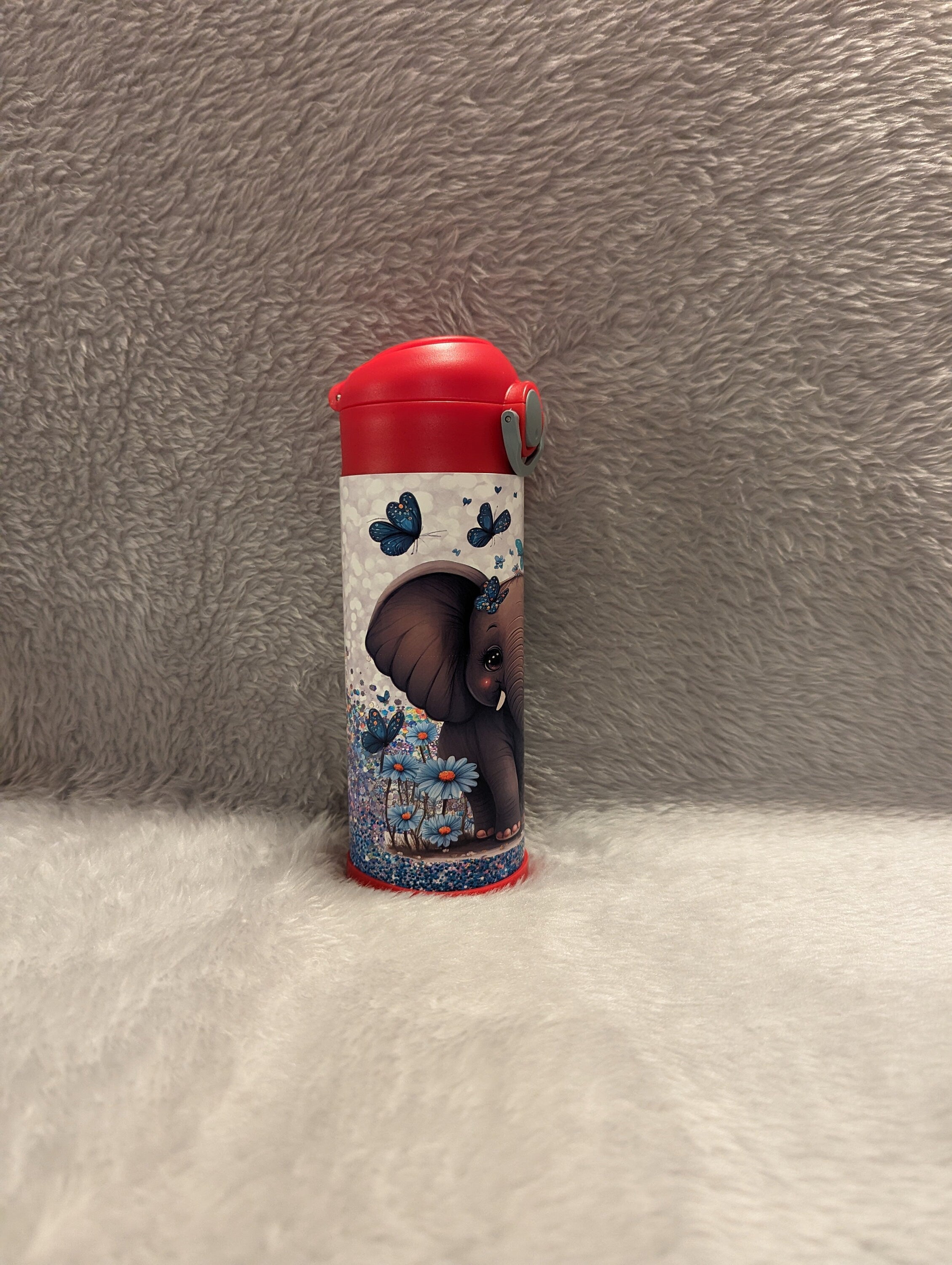 Kids Elephant Water Bottle 12oz With Reusable Straw Can Be Personalized