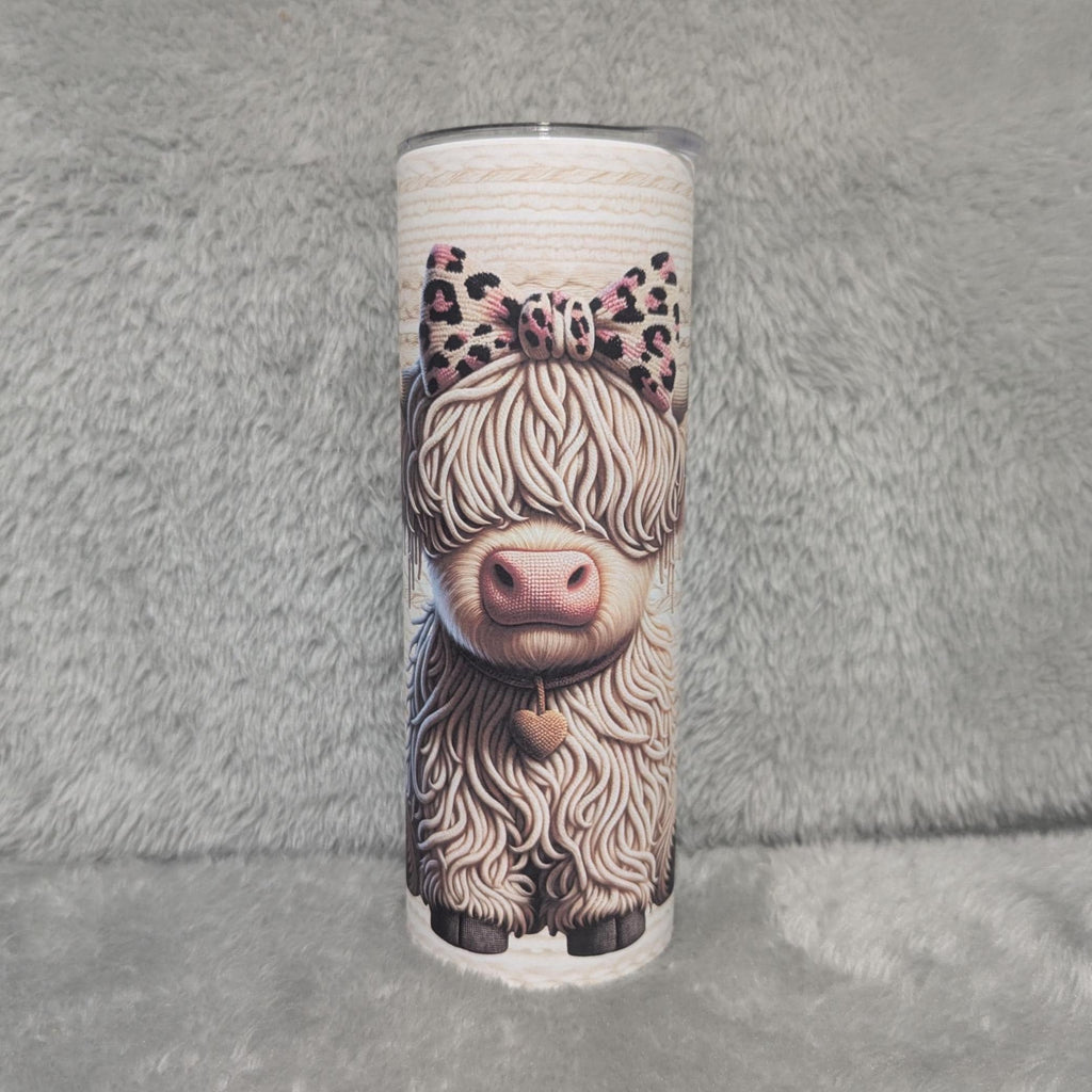 Faux Yarn Design Highland Cow Tumbler 20oz With Reusable Straw, Can Be Personalized