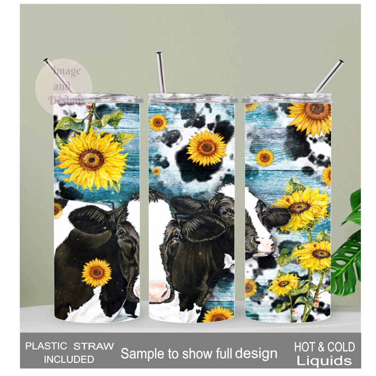 Cow Tumbler 20oz With Reusable Straw, Can Be Personalized