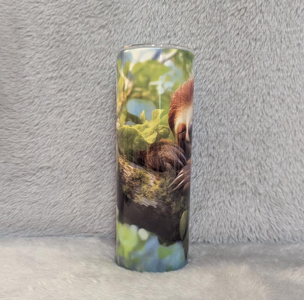 Sloth Tumbler with Sleepy Sloth 20oz With Reusable Straw, Can Be Personalized