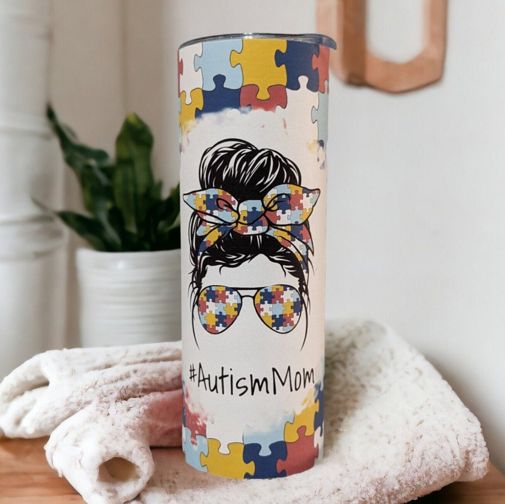 Autism Mom Tumbler 20oz With Reusable Straw, Can Be Personalized