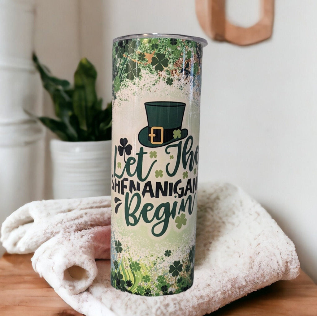 Let The Shenanigans Begin St Patrick Day Tumbler 20oz With Reusable Straw