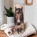 Floral Boho Horse Tumbler 20oz With Reusable Straw, Can Be Personalized