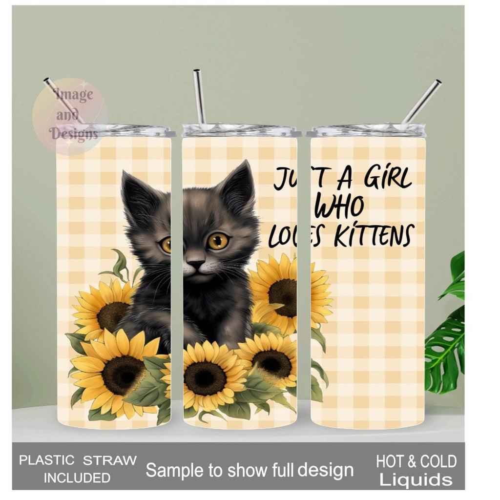 Just A Girl Who Loves Kittens Tumbler 20oz With Reusable Straw, Can Be Personalized