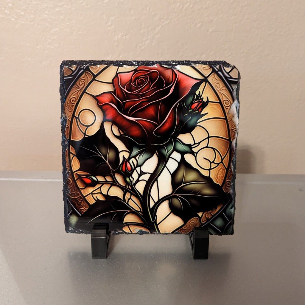 Red Rose Slate Picture With Display Legs